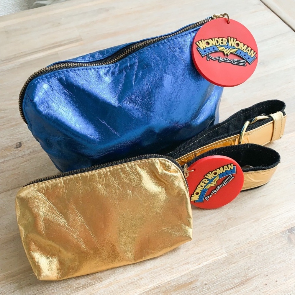 MAC x Wonder Woman DC COMICS Collab Blue and Gold Cosmetic Makeup Bags